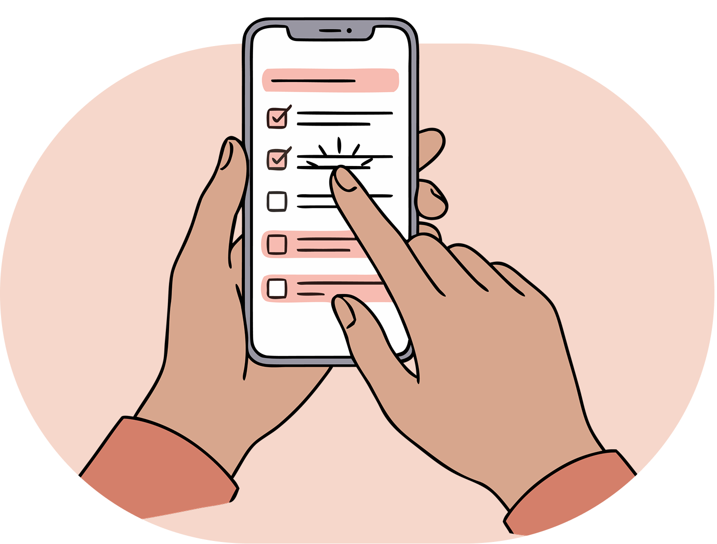 Illustration of a phone recording screen and a hand controlling it