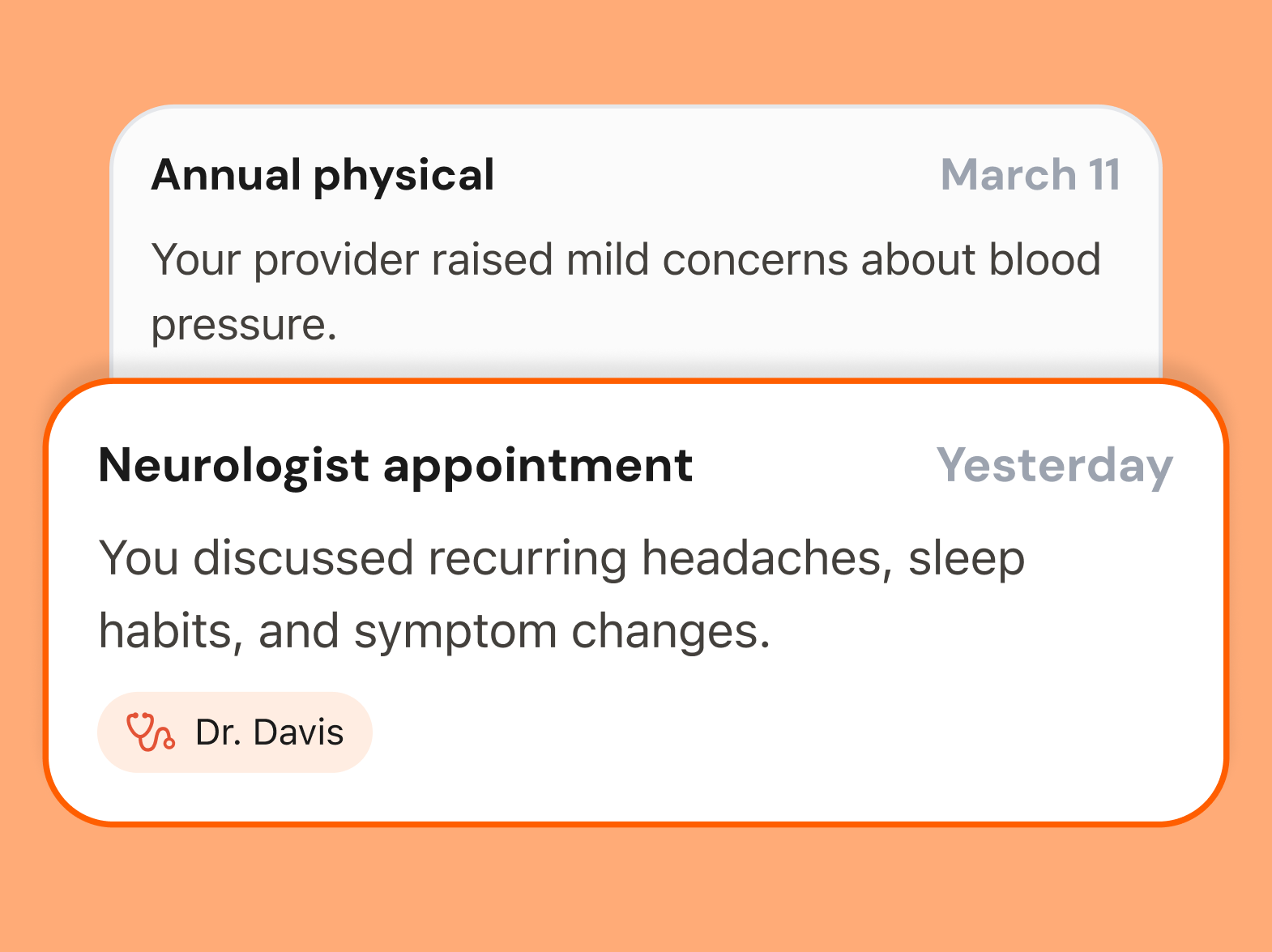 Kin app showing organized appointment notes